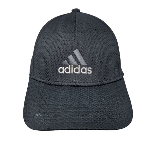 Adidas Aeroready Fitted Hat Black S/M Embroidered 3 Stripes Vent Holes - Picture 1 of 10